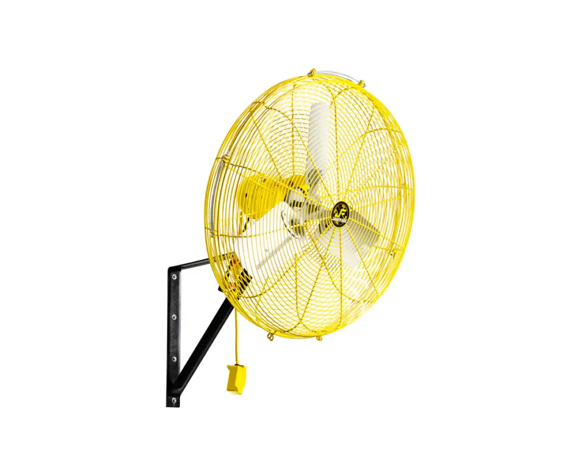Product image of a yellow wall mount fan.