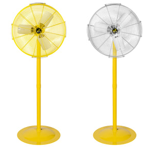 Image of Jan Fan Pedestal fans, one Safety Yellow and one silver
